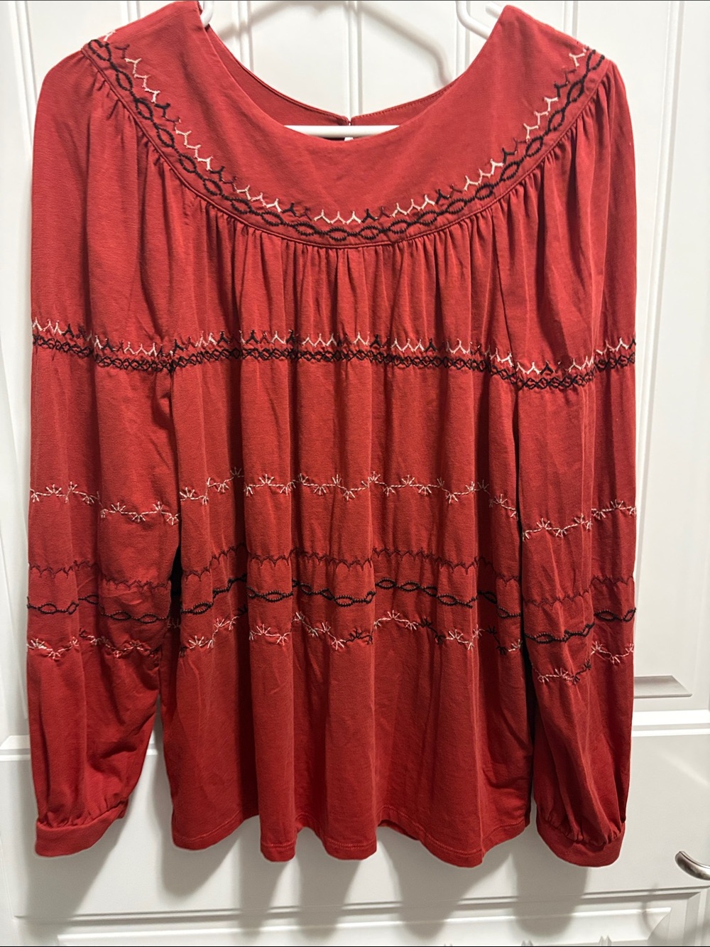 Garnet Hill M Rust Embroidered Boho Peasant Top Tencel Cotton